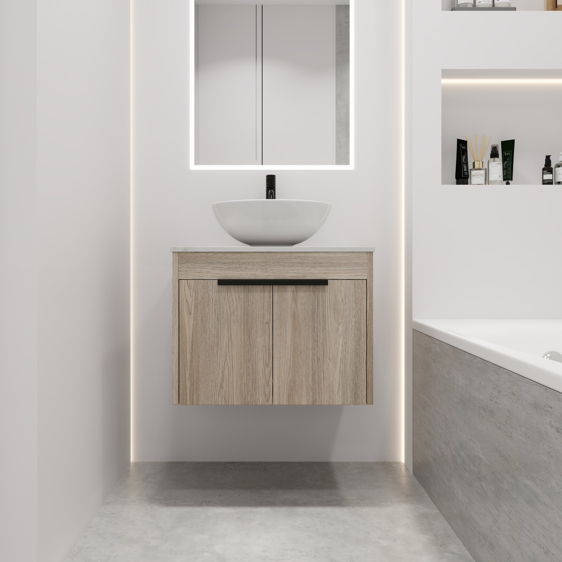 24 " Modern Design Float Bathroom Vanity With Ceramic Basin Set, Wall Mounted White Oak Vanity With Soft Close Door,Kd Packing,Kd Packing,2 Pieces Parcel Top Bab321Mowh White Oak 2 Bathroom Wall Mounted Plywood