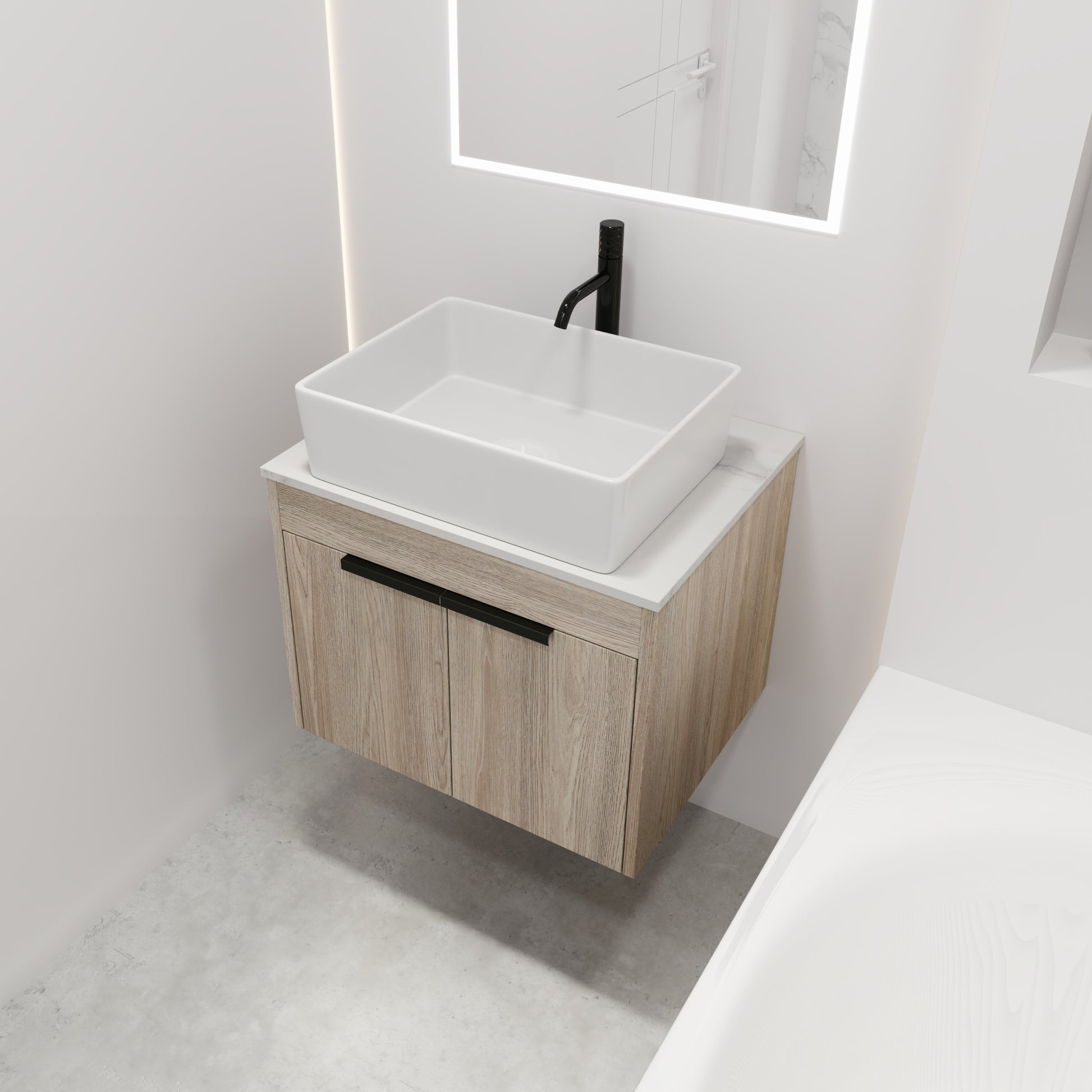 24 " Modern Design Float Bathroom Vanity With Ceramic Basin Set, Wall Mounted White Oak Vanity With Soft Close Door,Kd Packing,Kd Packing,2 Pieces Parcel Top Bab110Mowh White Oak 2 Bathroom Wall Mounted Plywood