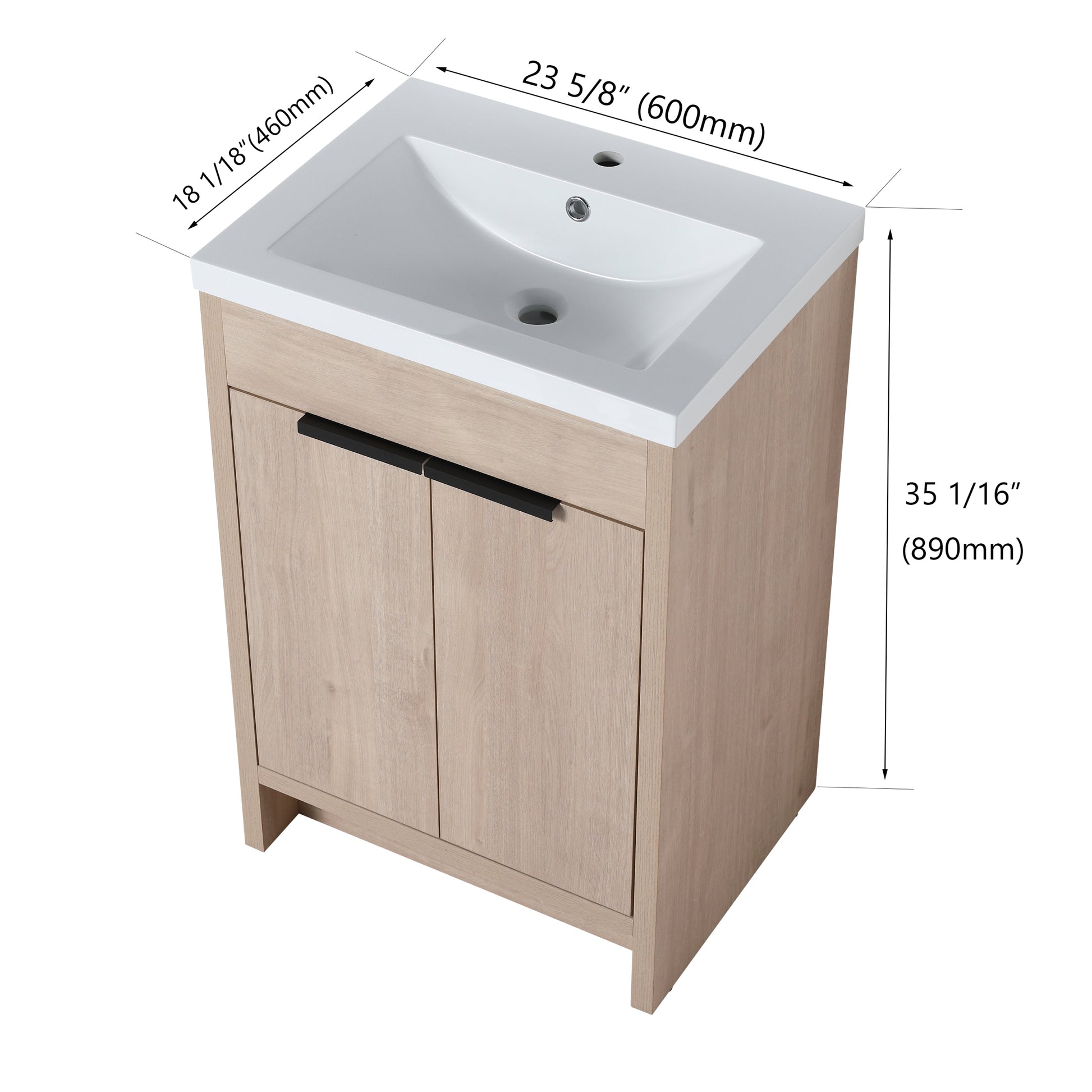 Kd Packing 24 Inch Freestanding Bathroom Vanity With White Resin Sink Sku:Bvb02424Plo Grb2440 ,W1286S00017 Plain Light Oak 2 Bathroom Freestanding Modern Plywood