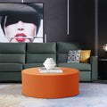 Stylish Round Mdf Coffee Table With Handcraft Relief Design 35.43Inch, Bright Orange Orange Mdf