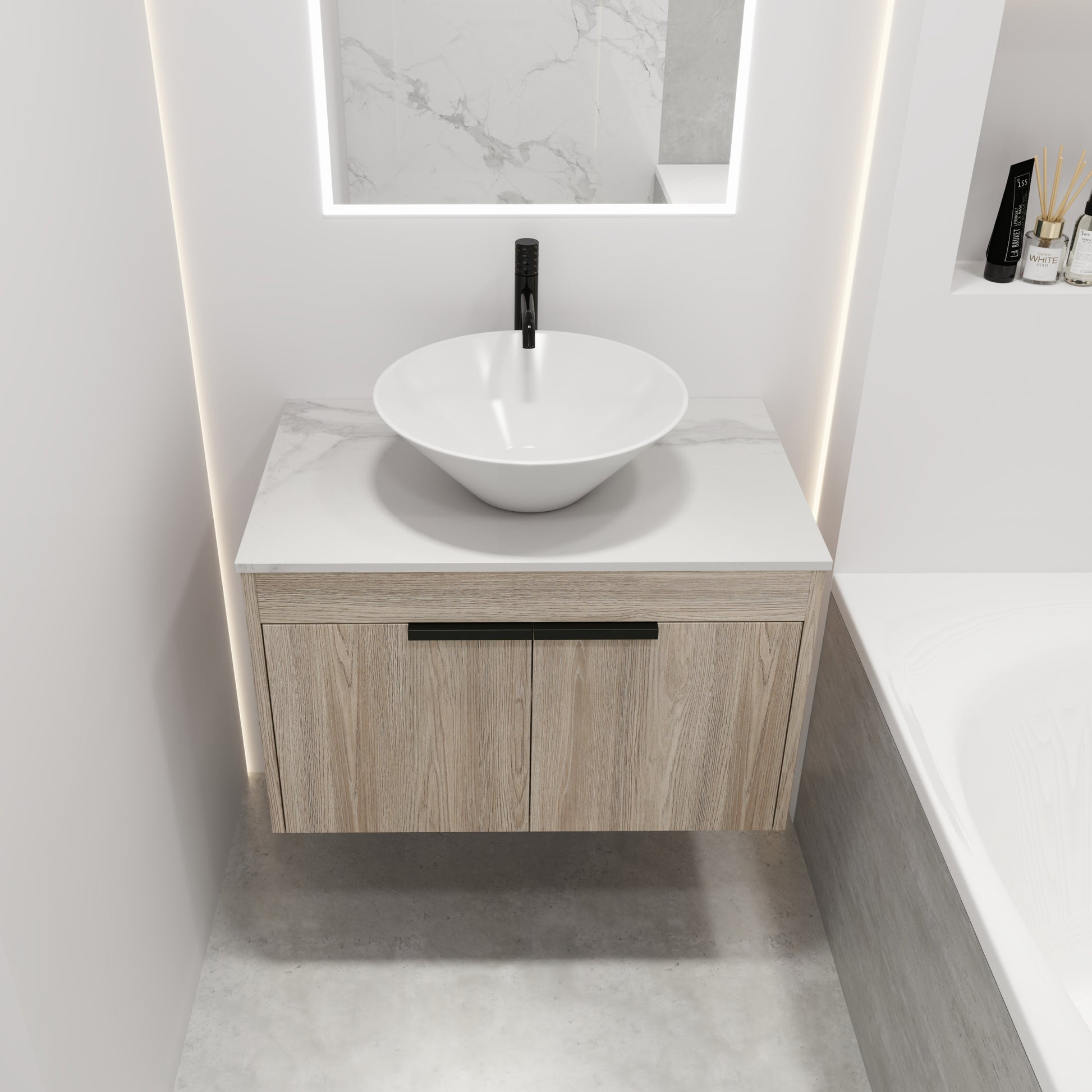 30''Modern Design Float Bathroom Vanity With Ceramic white oak-2-bathroom-wall mounted-plywood