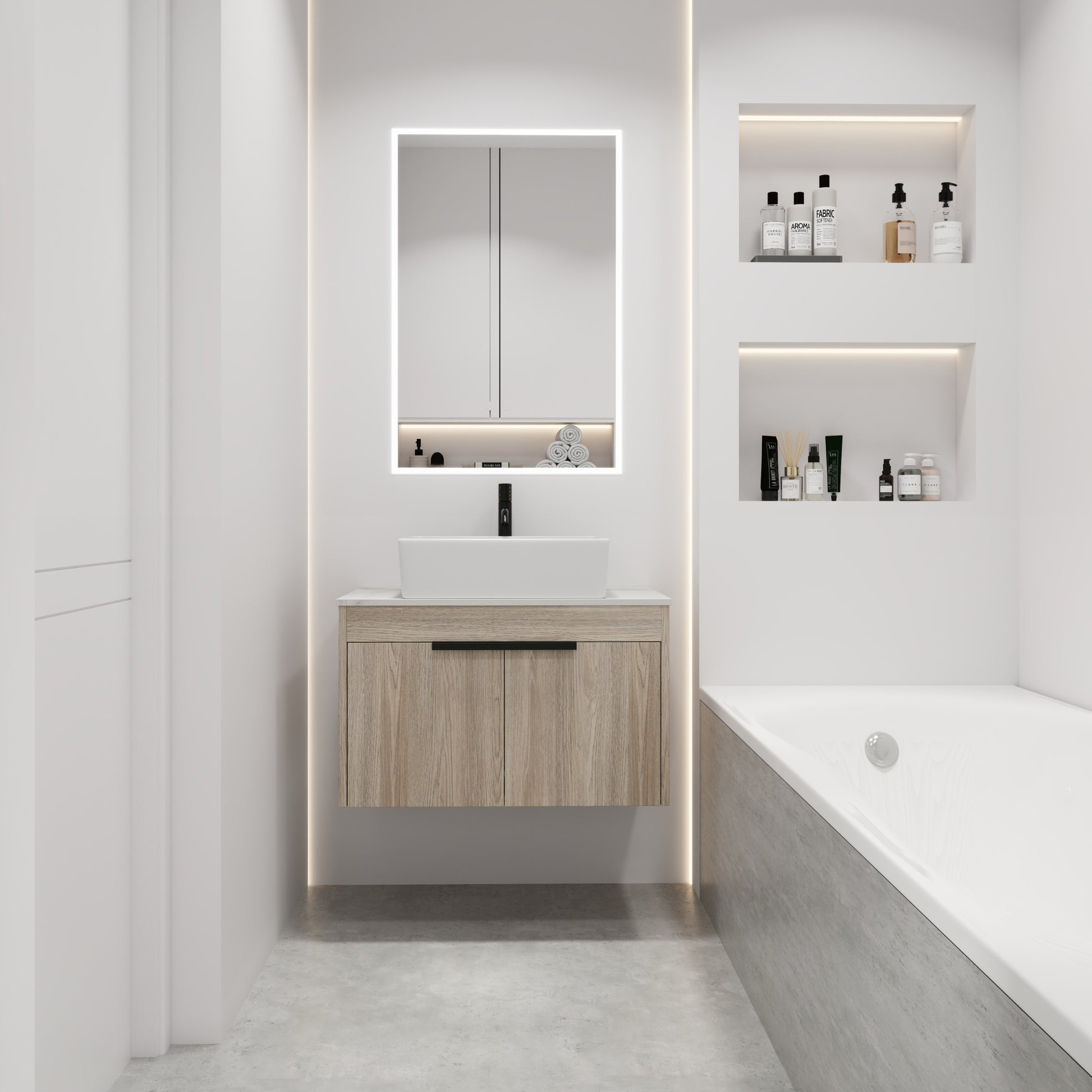 30 " Modern Design Float Bathroom Vanity With Ceramic white oak-2-bathroom-wall mounted-plywood