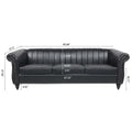 83.46'' Black Pu Rolled Arm Chesterfield Three Seater Sofa. Black Pu