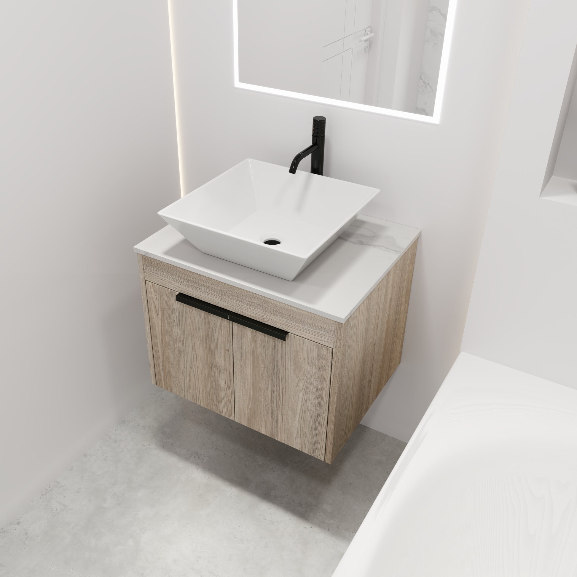 24 " Modern Design Float Bathroom Vanity With Ceramic Basin Set, Wall Mounted White Oak Vanity With Soft Close Door,Kd Packing,Kd Packing,2 Pieces Parcel Top Bab101Mowh White Oak Plywood