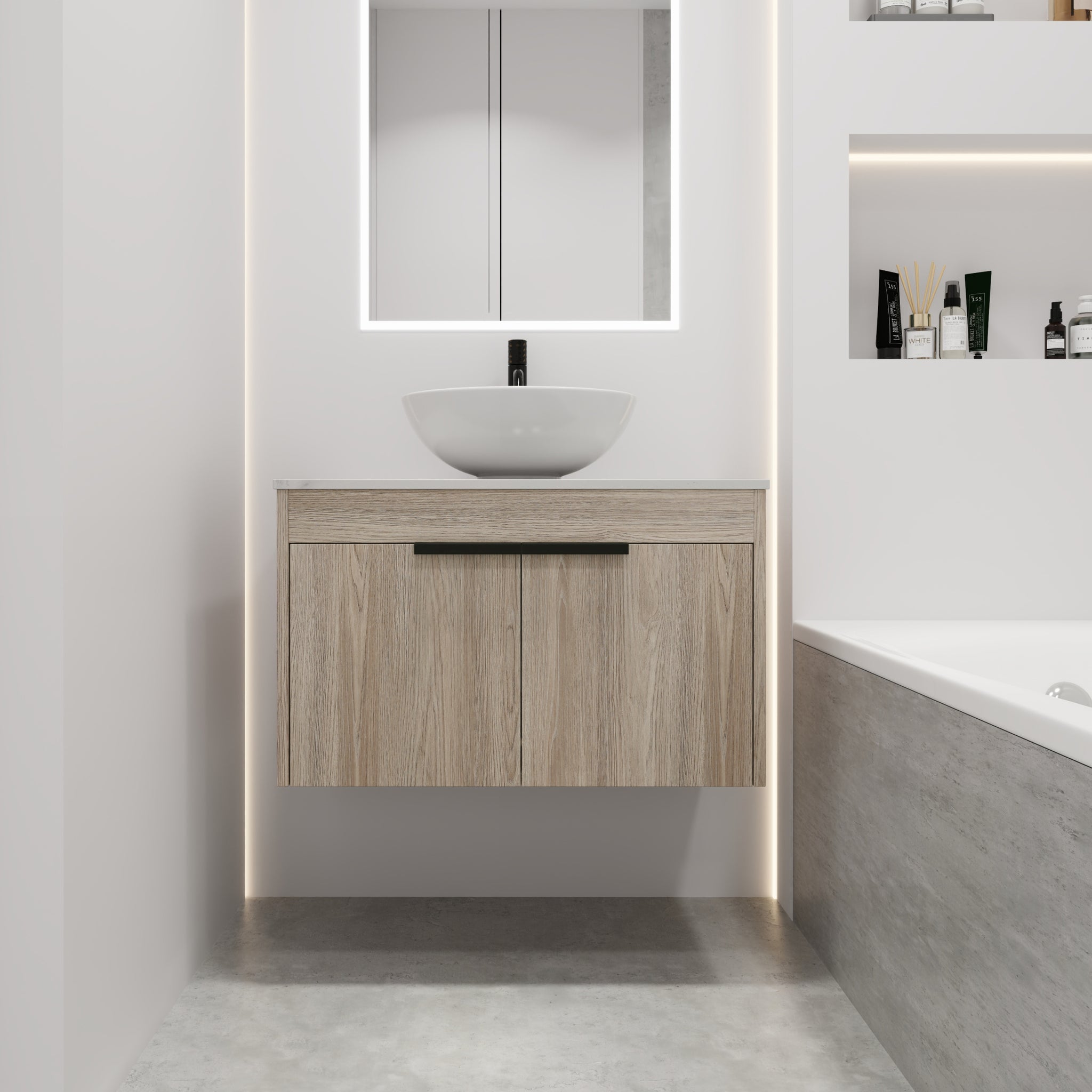 30 " Modern Design Float Bathroom Vanity With Ceramic Basin Set, Wall Mounted White Oak Vanity With Soft Close Door,Kd Packing,Kd Packing,2 Pieces Parcel Top Bab321Mowh White Oak 2 Bathroom Wall Mounted Plywood