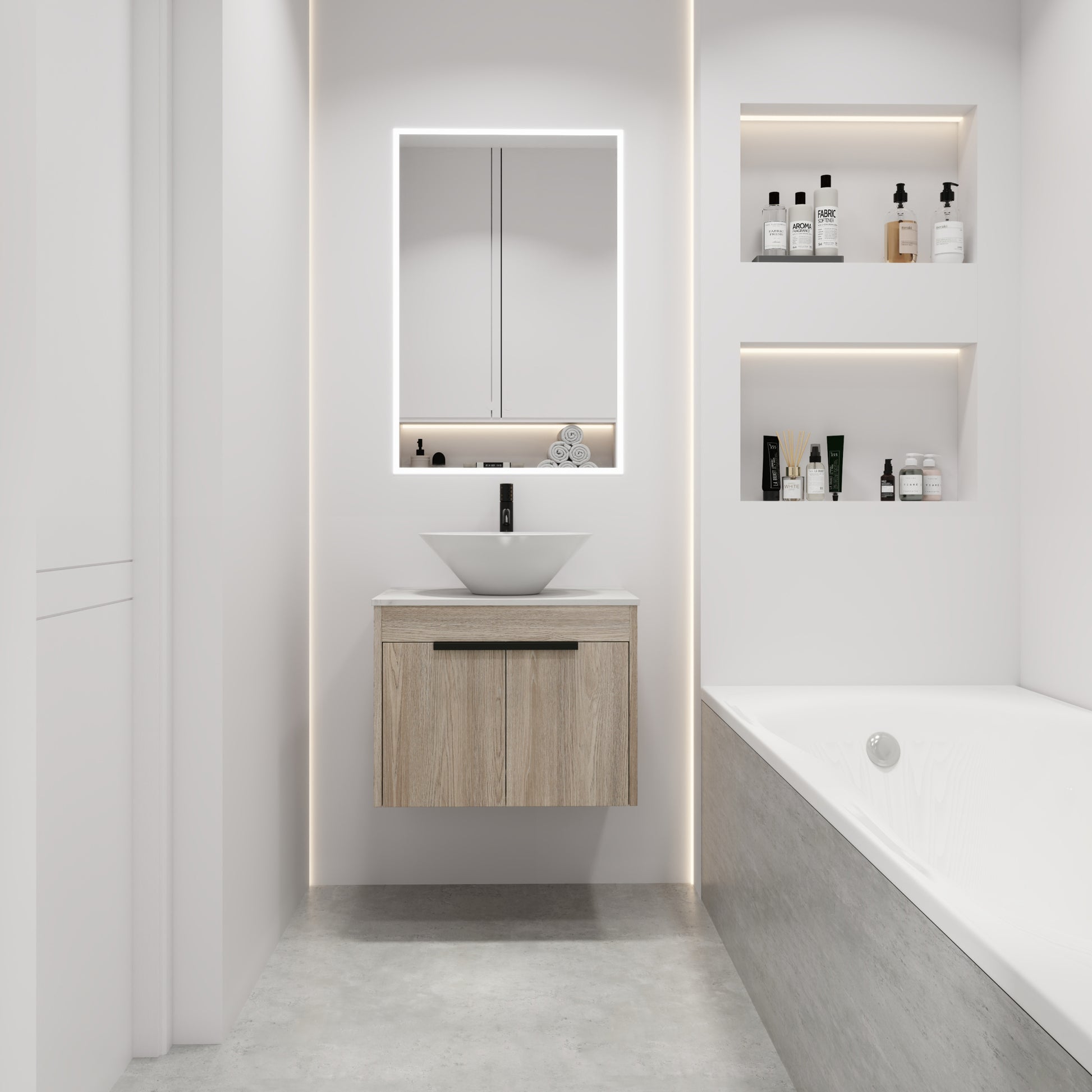 24 " Modern Design Float Bathroom Vanity With Ceramic Basin Set, Wall Mounted White Oak Vanity With Soft Close Door,Kd Packing,Kd Packing,2 Pieces Parcel Top Bab217Mowh White Oak 2 Bathroom Wall Mounted Plywood