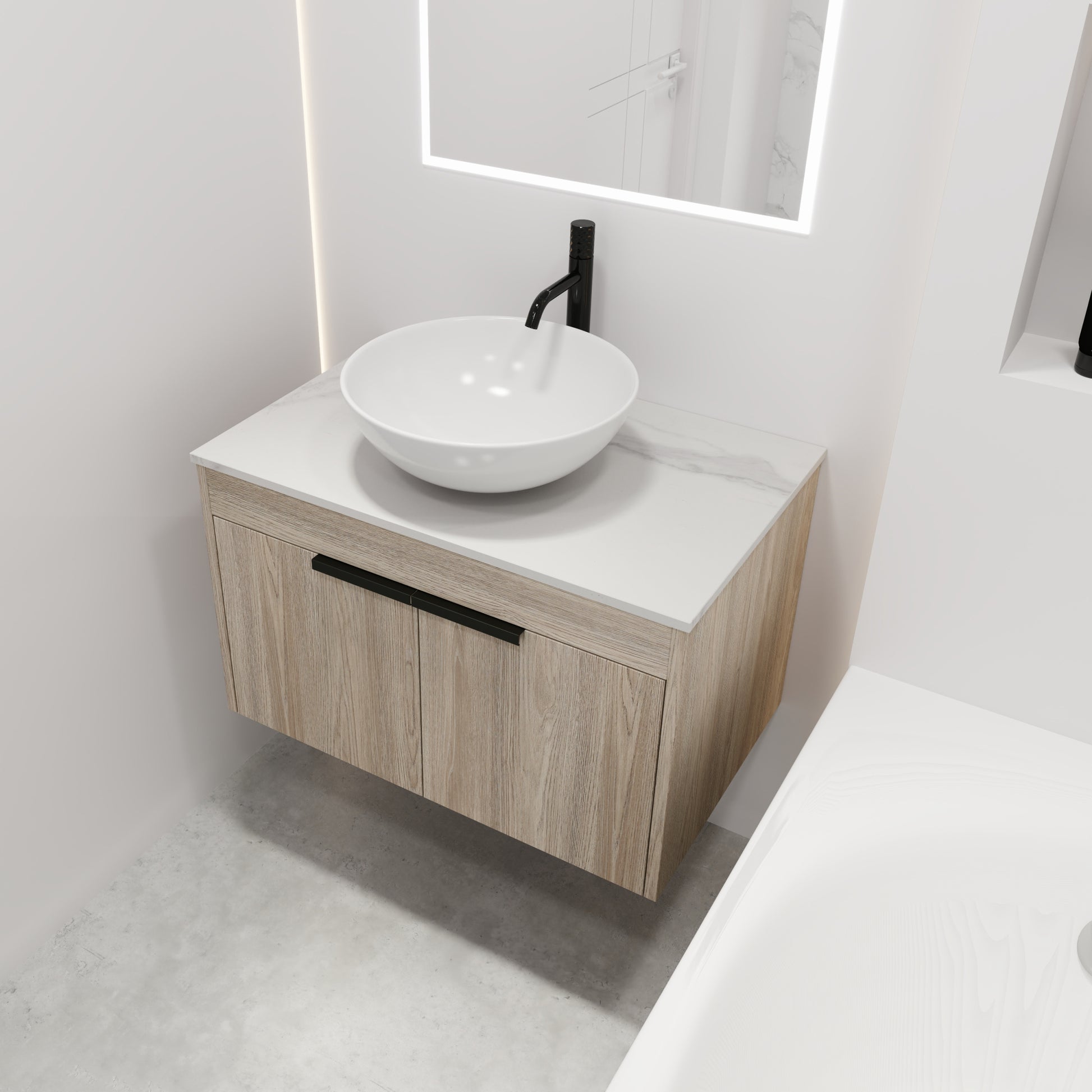 30 " Modern Design Float Bathroom Vanity With Ceramic white oak-2-bathroom-wall mounted-plywood