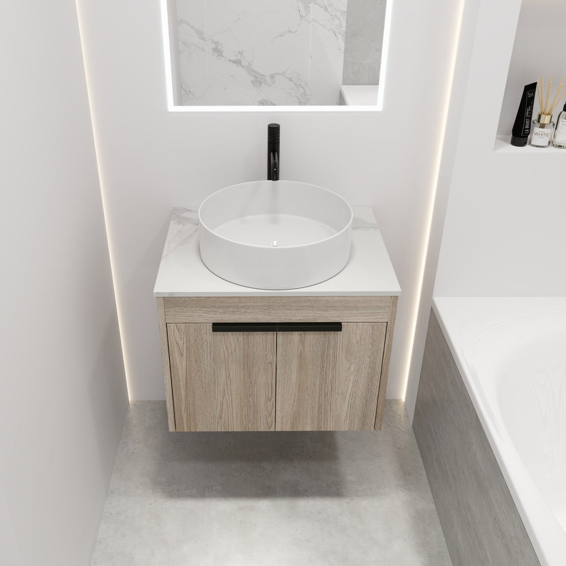 24 " Modern Design Float Bathroom Vanity With Ceramic Basin Set, Wall Mounted White Oak Vanity With Soft Close Door,Kd Packing,Kd Packing,2 Pieces Parcel Top Bab400Mowh White Oak 2 Bathroom Wall Mounted Plywood