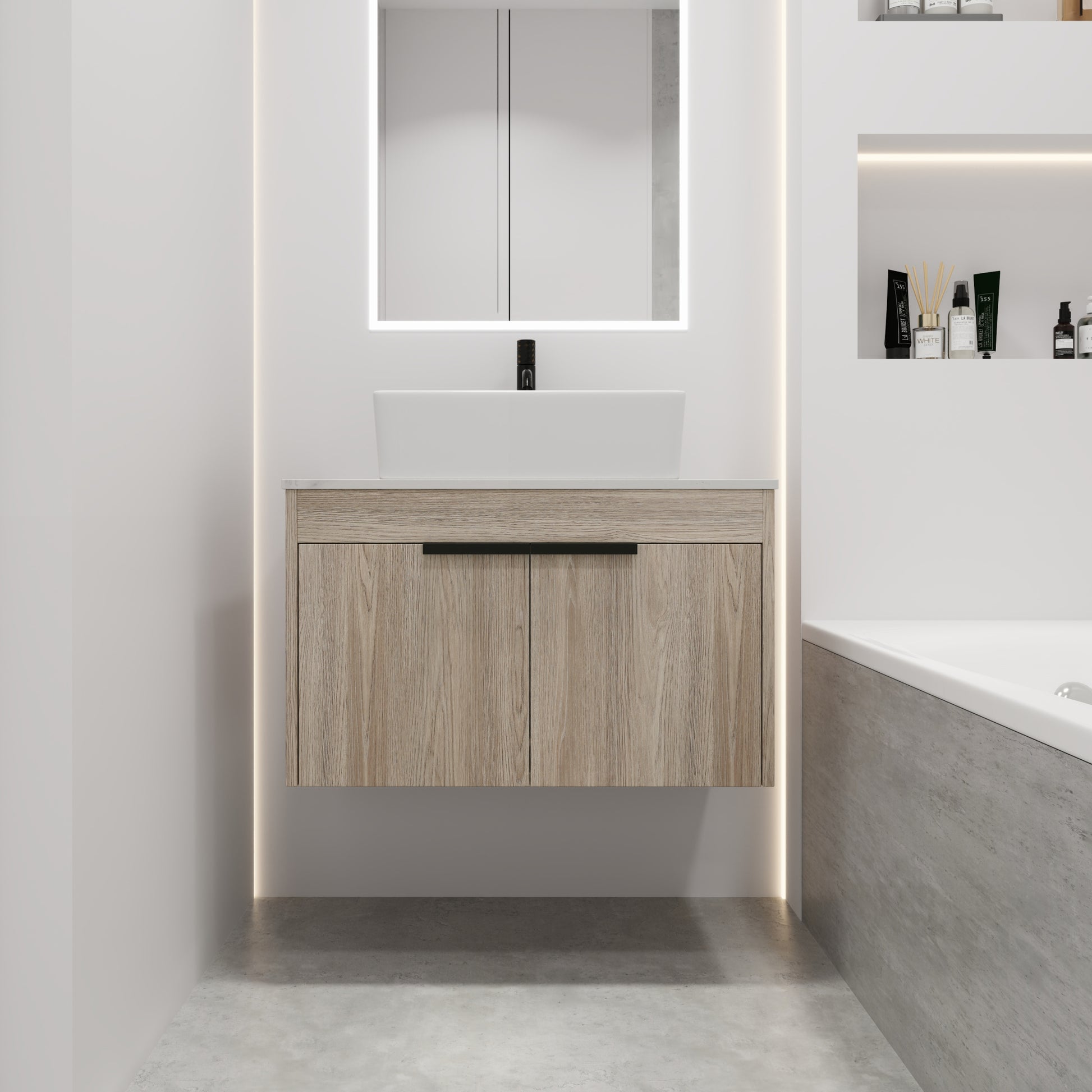 30 " Modern Design Float Bathroom Vanity With Ceramic white oak-2-bathroom-wall mounted-plywood