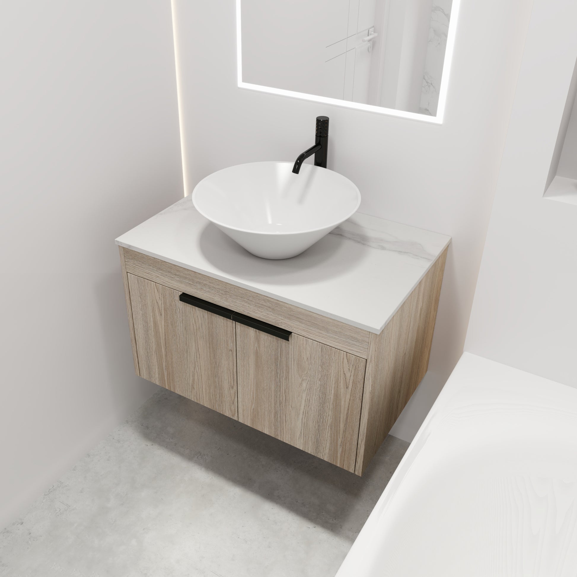 30''Modern Design Float Bathroom Vanity With Ceramic white oak-2-bathroom-wall mounted-plywood