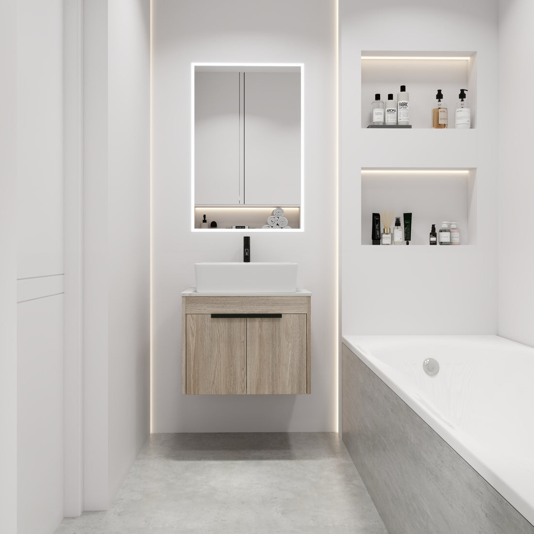 24 " Modern Design Float Bathroom Vanity With Ceramic Basin Set, Wall Mounted White Oak Vanity With Soft Close Door,Kd Packing,Kd Packing,2 Pieces Parcel Top Bab110Mowh White Oak 2 Bathroom Wall Mounted Plywood