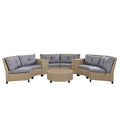 6 Person Fan Shaped Rattan Suit Combination With Cushions And Table,Suitable For Garden Gray Hdpe