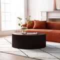 Artisanal Round Mdf Coffee Table With Handcrafted Relief And Stunning Painting Finish, Brown Brown Primary Living Space Modern Mdf