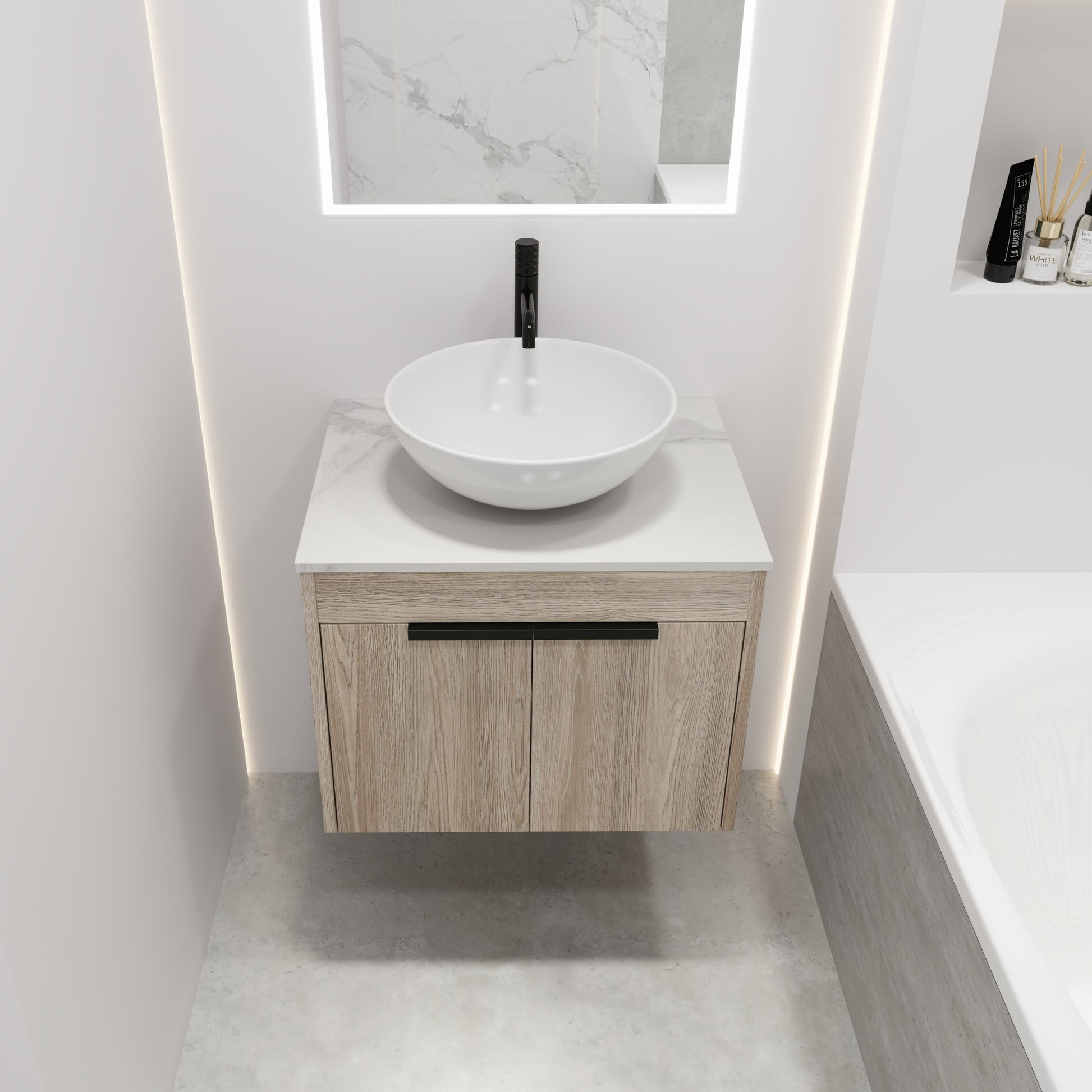 24 " Modern Design Float Bathroom Vanity With Ceramic Basin Set, Wall Mounted White Oak Vanity With Soft Close Door,Kd Packing,Kd Packing,2 Pieces Parcel Top Bab321Mowh White Oak 2 Bathroom Wall Mounted Plywood