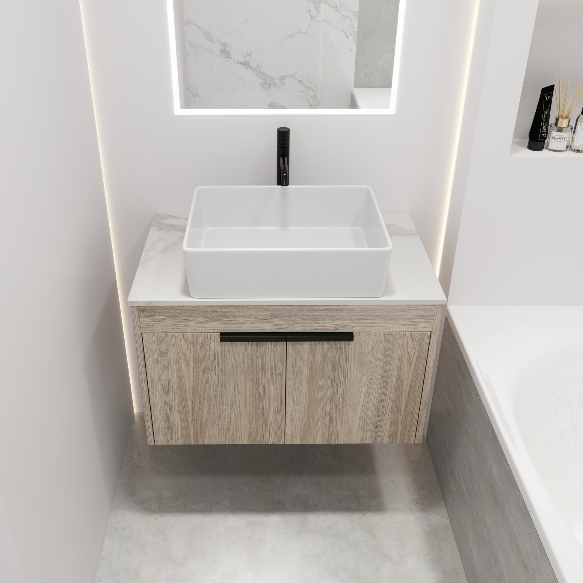 30 " Modern Design Float Bathroom Vanity With Ceramic white oak-2-bathroom-wall mounted-plywood