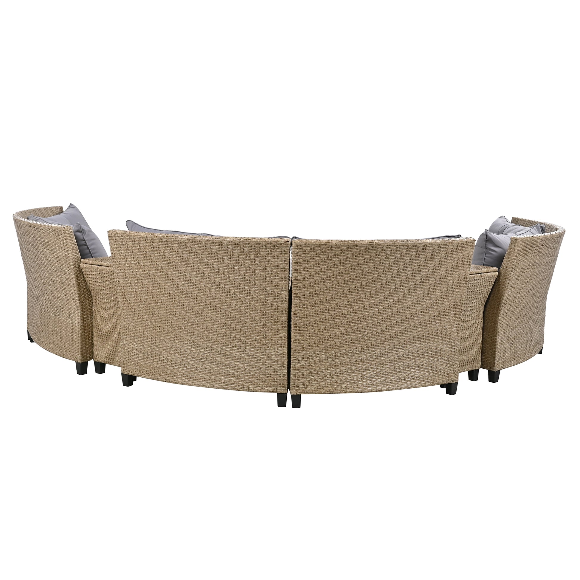 6 Person Fan Shaped Rattan Suit Combination With Cushions And Table,Suitable For Garden Gray Hdpe