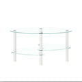 Transparent Oval Glass Coffee Table, Modern Table With Stainless Steel Leg, Tea Table 3 Layer Glass Table For Living Room Transparent Glass