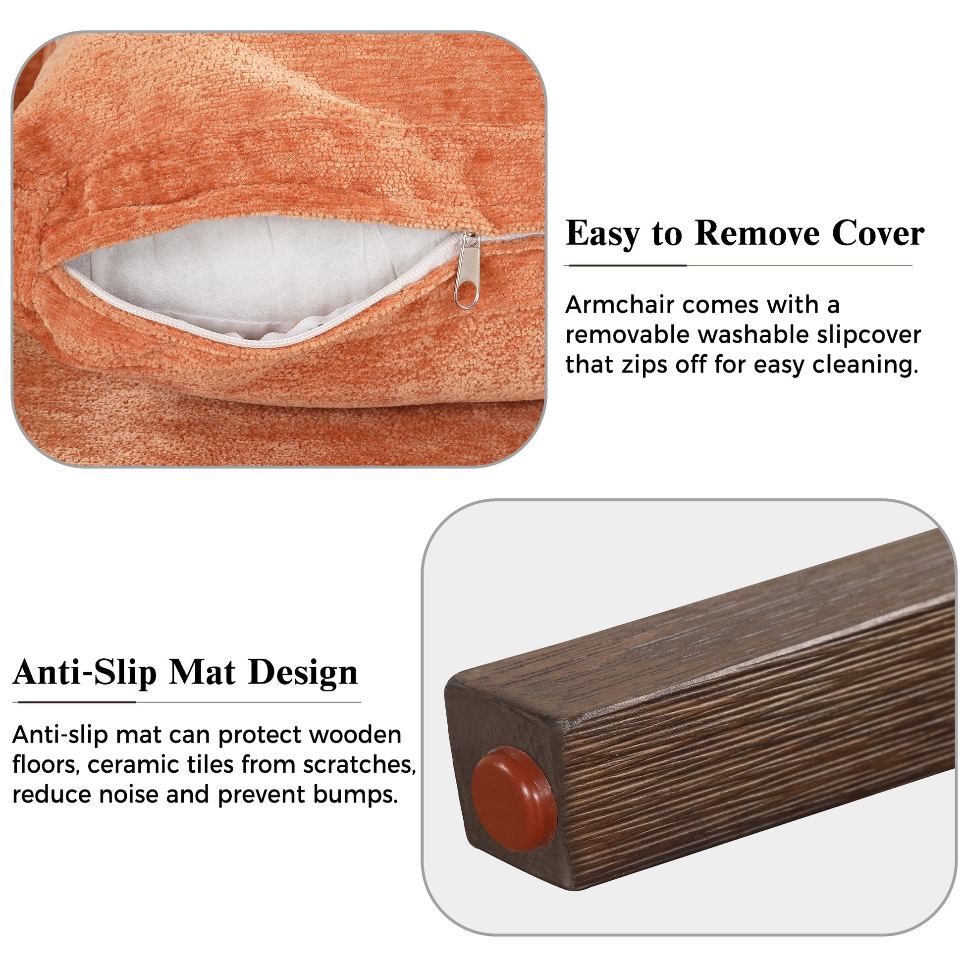 Mid Century Modern Velvet Accent Chair,Leisure Chair With Solid Wood And Thick Seat Cushion For Living Room,Bedroom,Studio,Orange Orange Foam Velvet