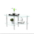 Transparent Oval Glass Coffee Table, Modern Table With Stainless Steel Leg, Tea Table 3 Layer Glass Table For Living Room Transparent Glass