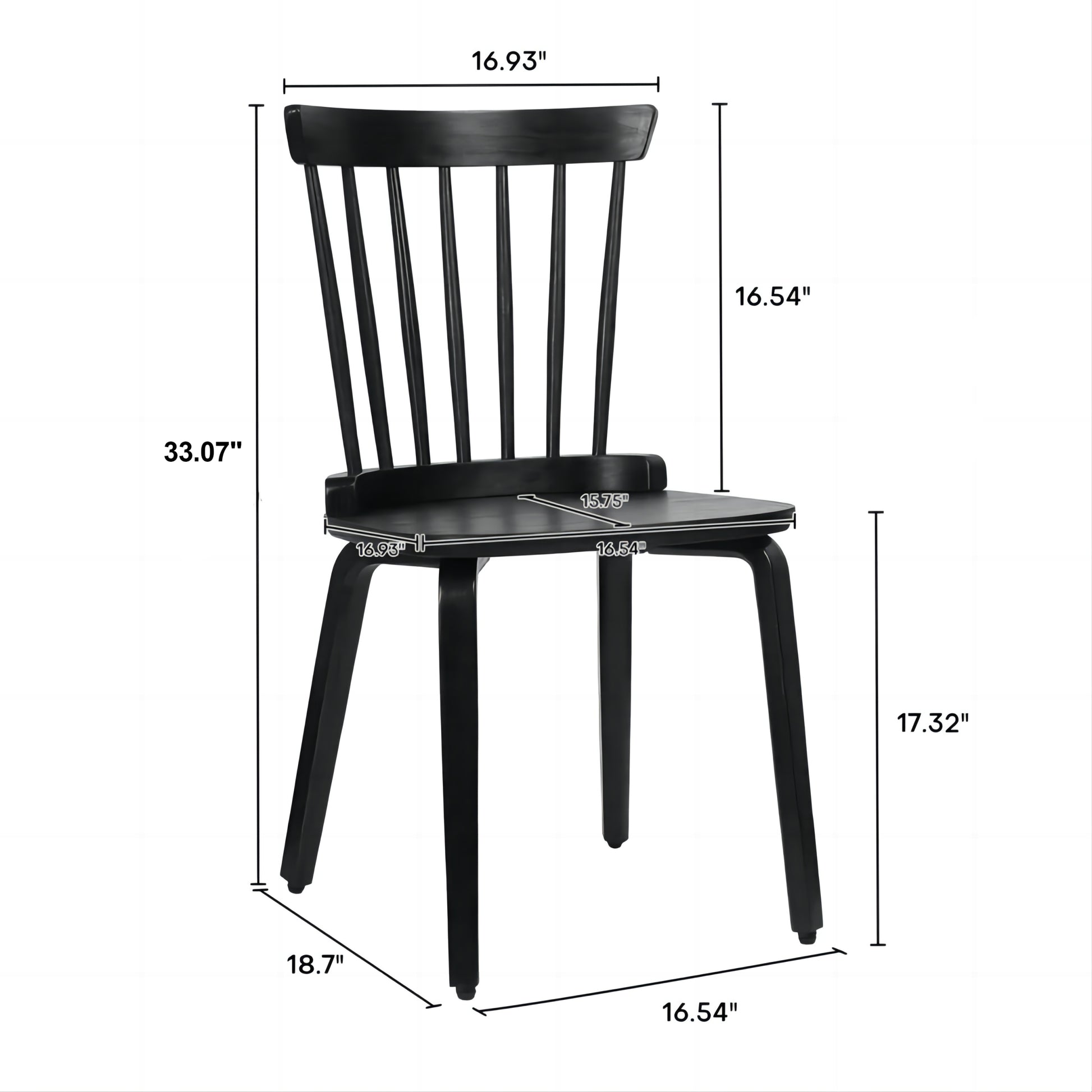 Solid Wood Slat Back Windsor Chair Set Of 2 Black Plywood