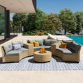 6 Person Fan Shaped Rattan Suit Combination With Cushions And Table,Suitable For Garden Gray Hdpe