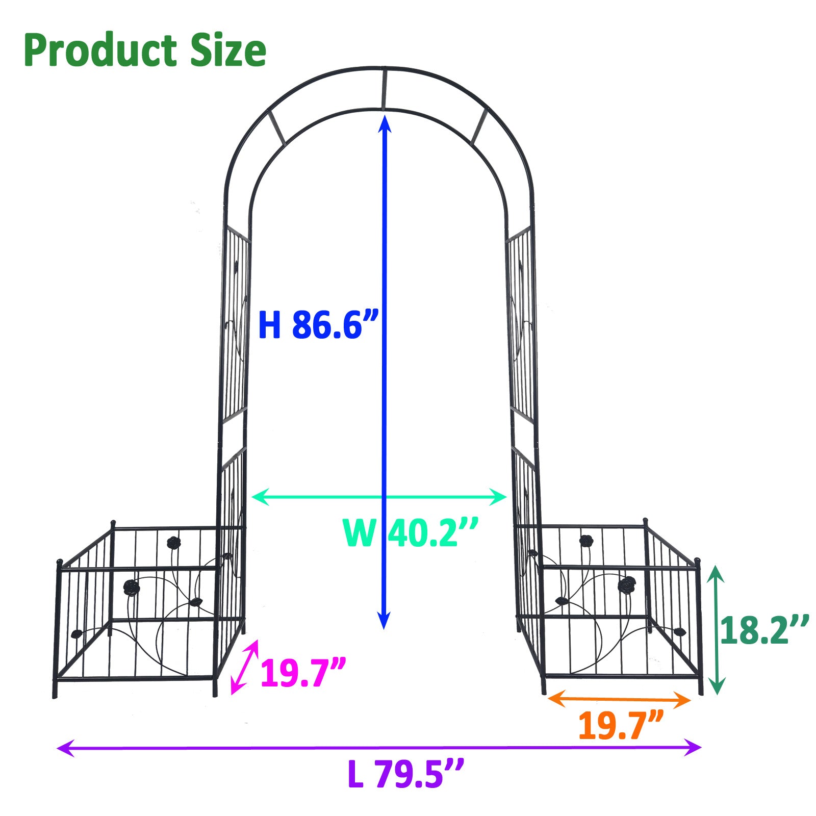 Metal Garden Arch With Two Plant Stands 79.5'' Wide X 86.6'' High Climbing Plants Support Rose Arch Outdoor Black Black Iron