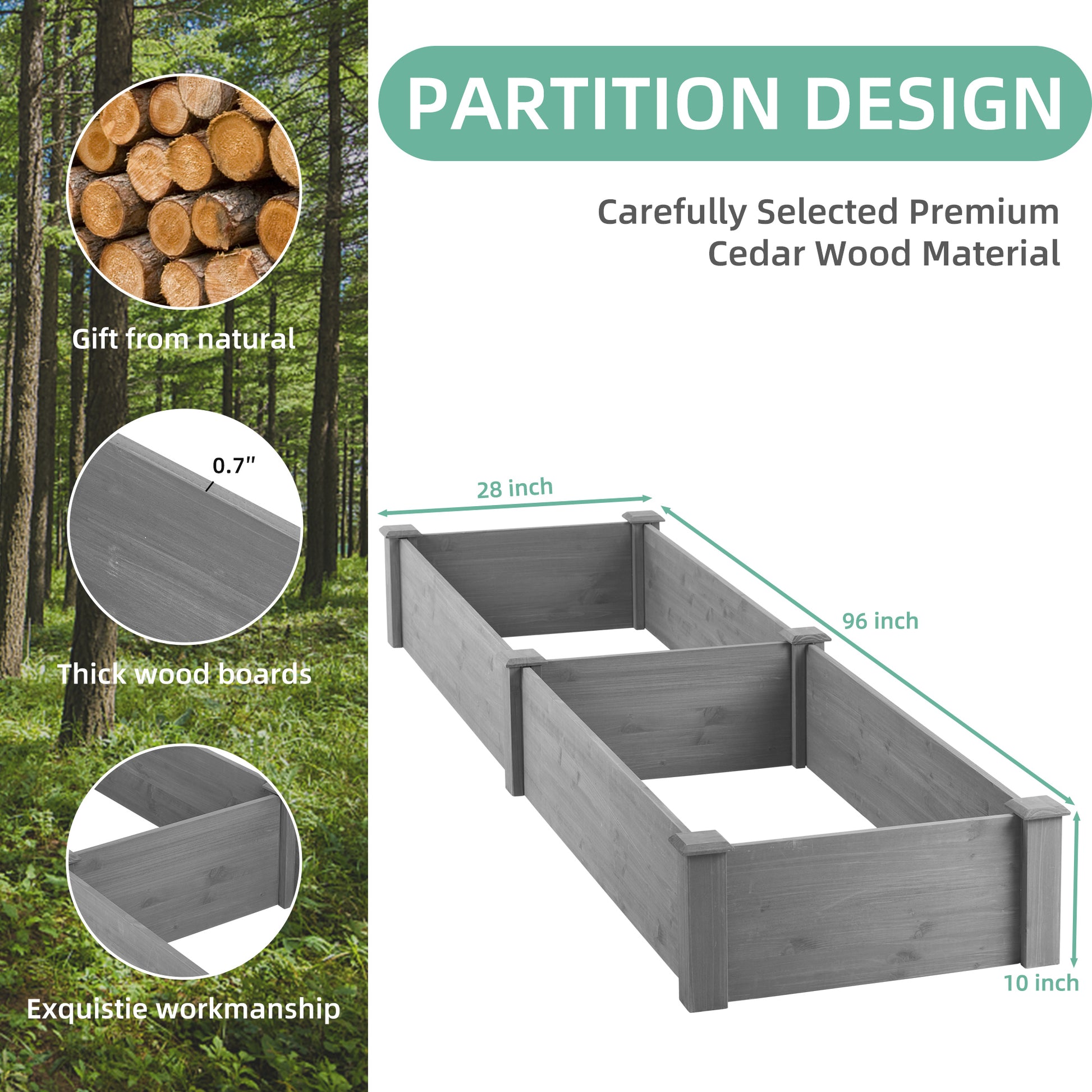 Over Ground Raised Garden Bed 96X28X10'', Large Long Planter Box For Outdoor, Tool Free Assembly Gray Solid Wood