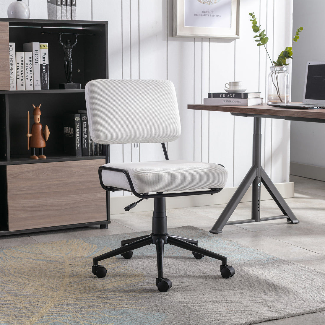 Corduroy Desk Chair Task Chair Home Office Chair white-office-foam-dry clean-modern-handle-office