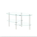 Transparent Oval Glass Coffee Table, Modern Table With Stainless Steel Leg, Tea Table 3 Layer Glass Table For Living Room Transparent Glass