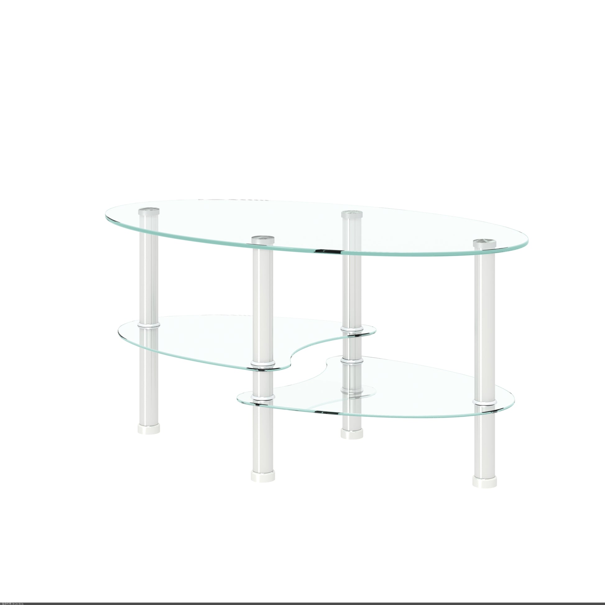 Transparent Oval Glass Coffee Table, Modern Table With Stainless Steel Leg, Tea Table 3 Layer Glass Table For Living Room Transparent Glass