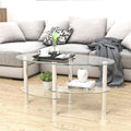 Transparent Oval Glass Coffee Table, Modern Table With Stainless Steel Leg, Tea Table 3 Layer Glass Table For Living Room Transparent Glass