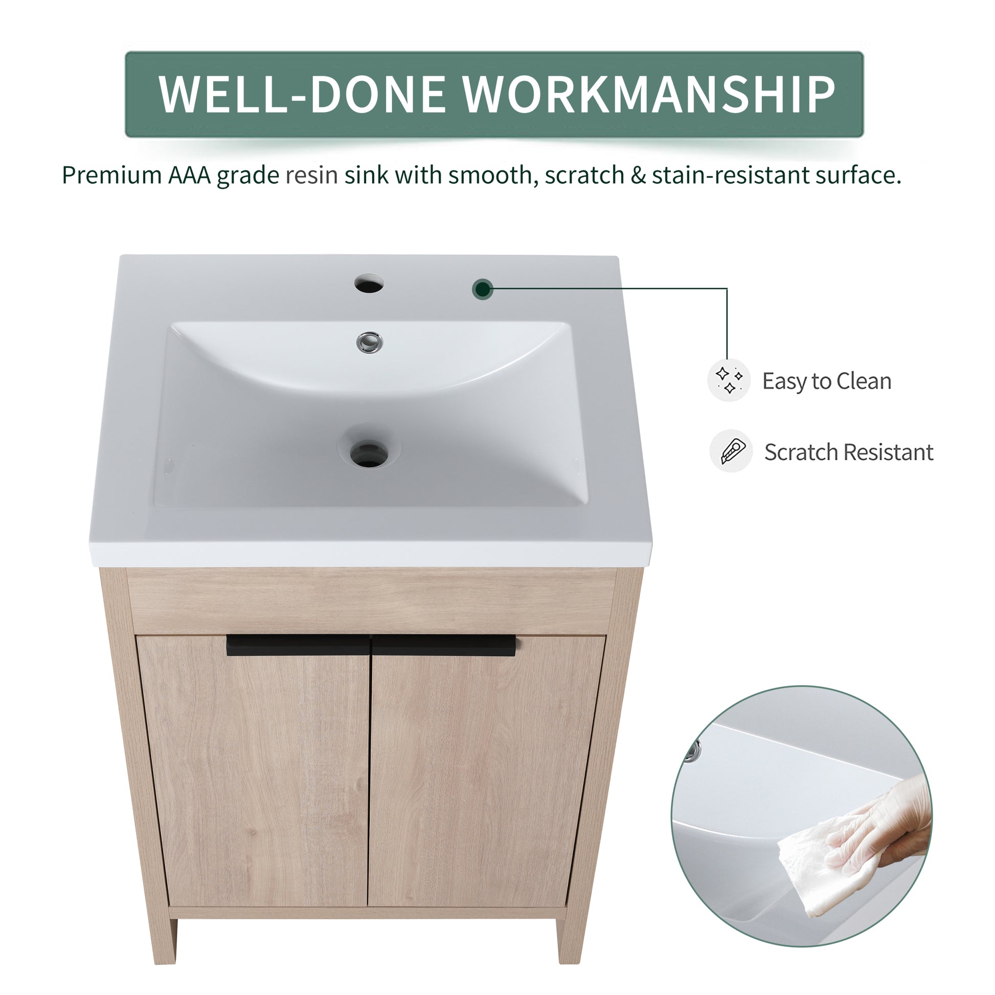 KD PACKING 24 Inch Freestanding Bathroom Vanity With plain light