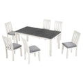 Retro Style 7 Piece Dining Table Set With Extendable Table And 6 Upholstered Chairs Gray White White Gray Solid Wood