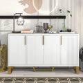 Modern Sideboard With Four Doors, Metal Handles & Legs And Adjustable Shelves Kitchen Cabinet White White Particle Board