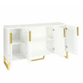 Modern Sideboard With Four Doors, Metal Handles & Legs And Adjustable Shelves Kitchen Cabinet White White Particle Board