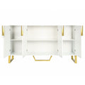 Modern Sideboard With Four Doors, Metal Handles & Legs And Adjustable Shelves Kitchen Cabinet White White Particle Board