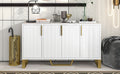 Modern Sideboard With Four Doors, Metal Handles & Legs And Adjustable Shelves Kitchen Cabinet White White Particle Board