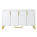 Modern Sideboard With Four Doors, Metal Handles & Legs And Adjustable Shelves Kitchen Cabinet White White Particle Board