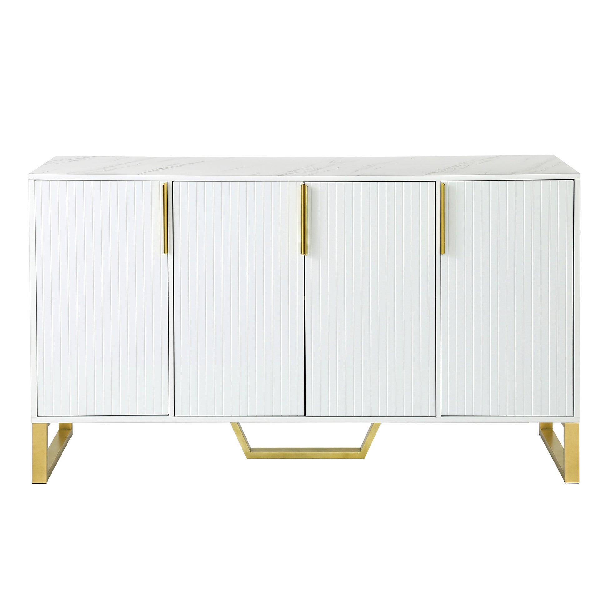 Modern Sideboard With Four Doors, Metal Handles & Legs And Adjustable Shelves Kitchen Cabinet White White Particle Board