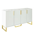 Modern Sideboard With Four Doors, Metal Handles & Legs And Adjustable Shelves Kitchen Cabinet White White Particle Board