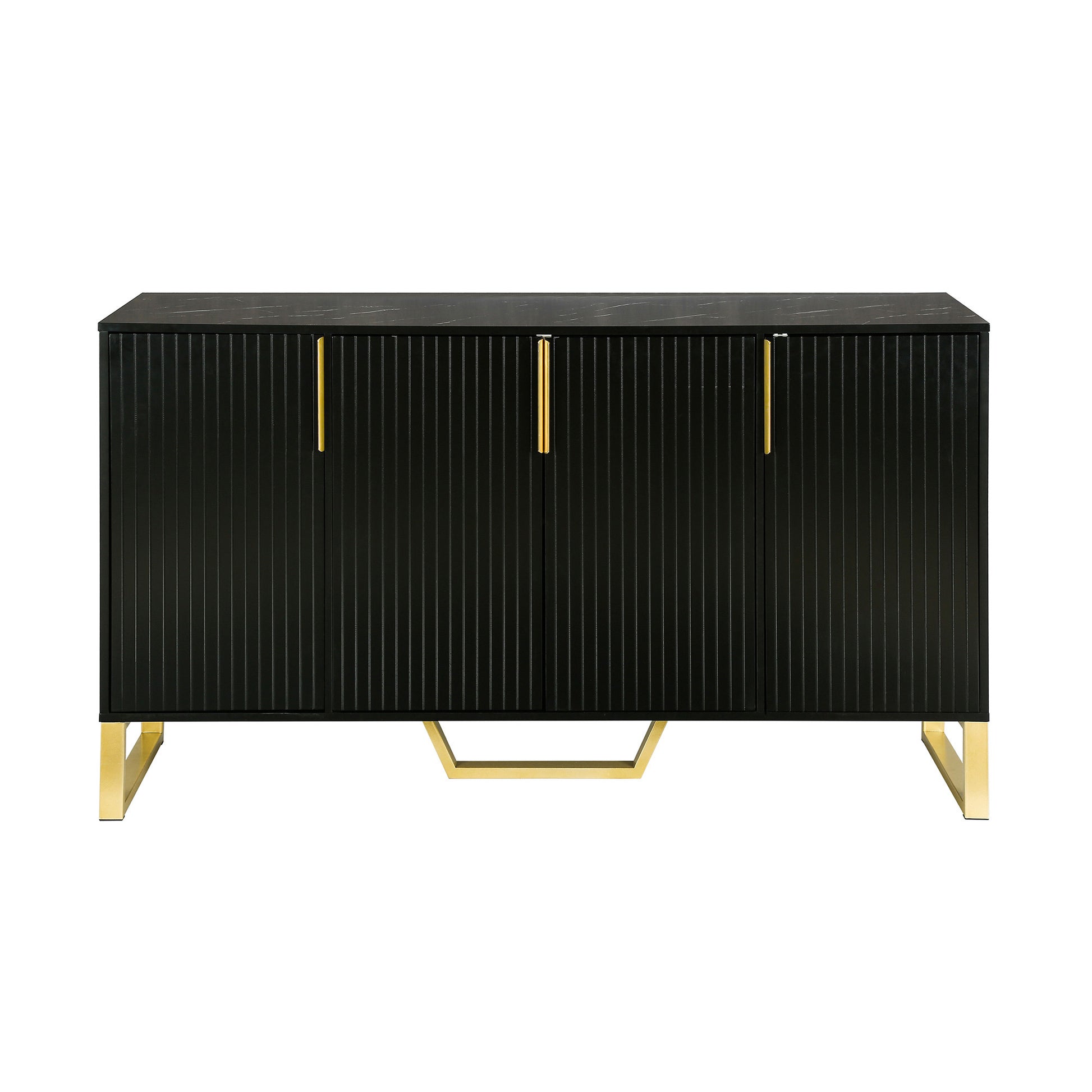 Modern Sideboard With Four Doors, Metal Handles & Legs And Adjustable Shelves Kitchen Cabinet Black Black Particle Board