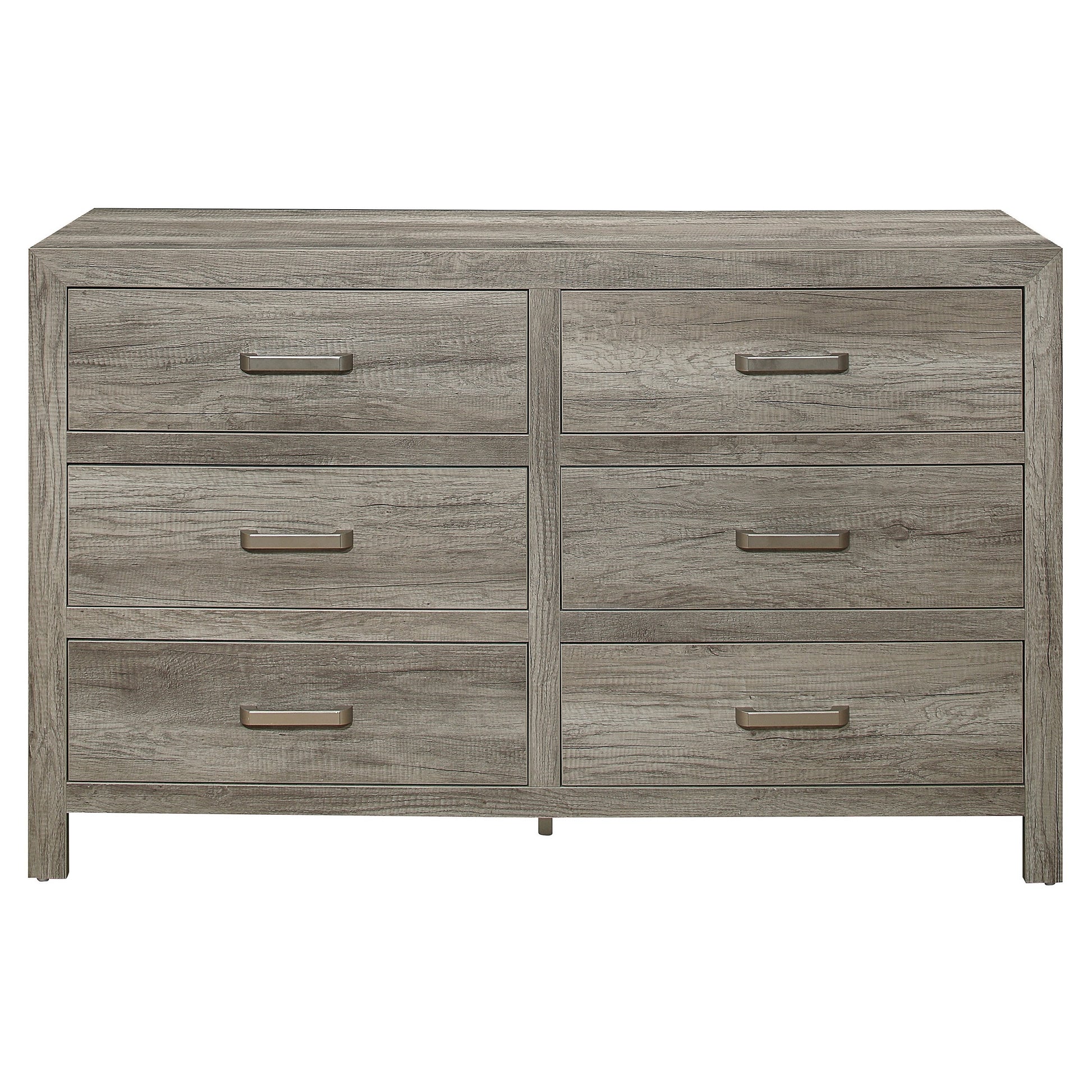Rusticated Style Weathered Gray Finish 1pc Dresser of gray-5 drawers & above-bedroom-wood