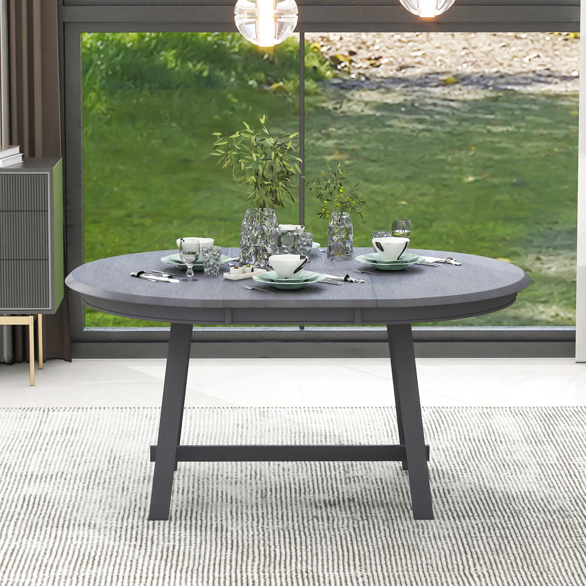 Wood Dining Table Round Extendable Dining Table For Dining Room Gray Gray Solid Wood