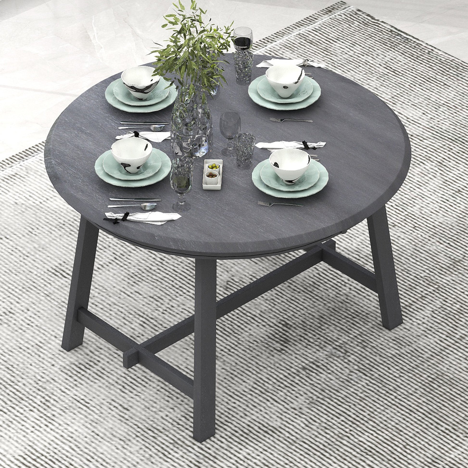 Wood Dining Table Round Extendable Dining Table For Dining Room Gray Gray Solid Wood