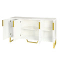 Modern Sideboard With Four Doors, Metal Handles & Legs And Adjustable Shelves Kitchen Cabinet White White Particle Board