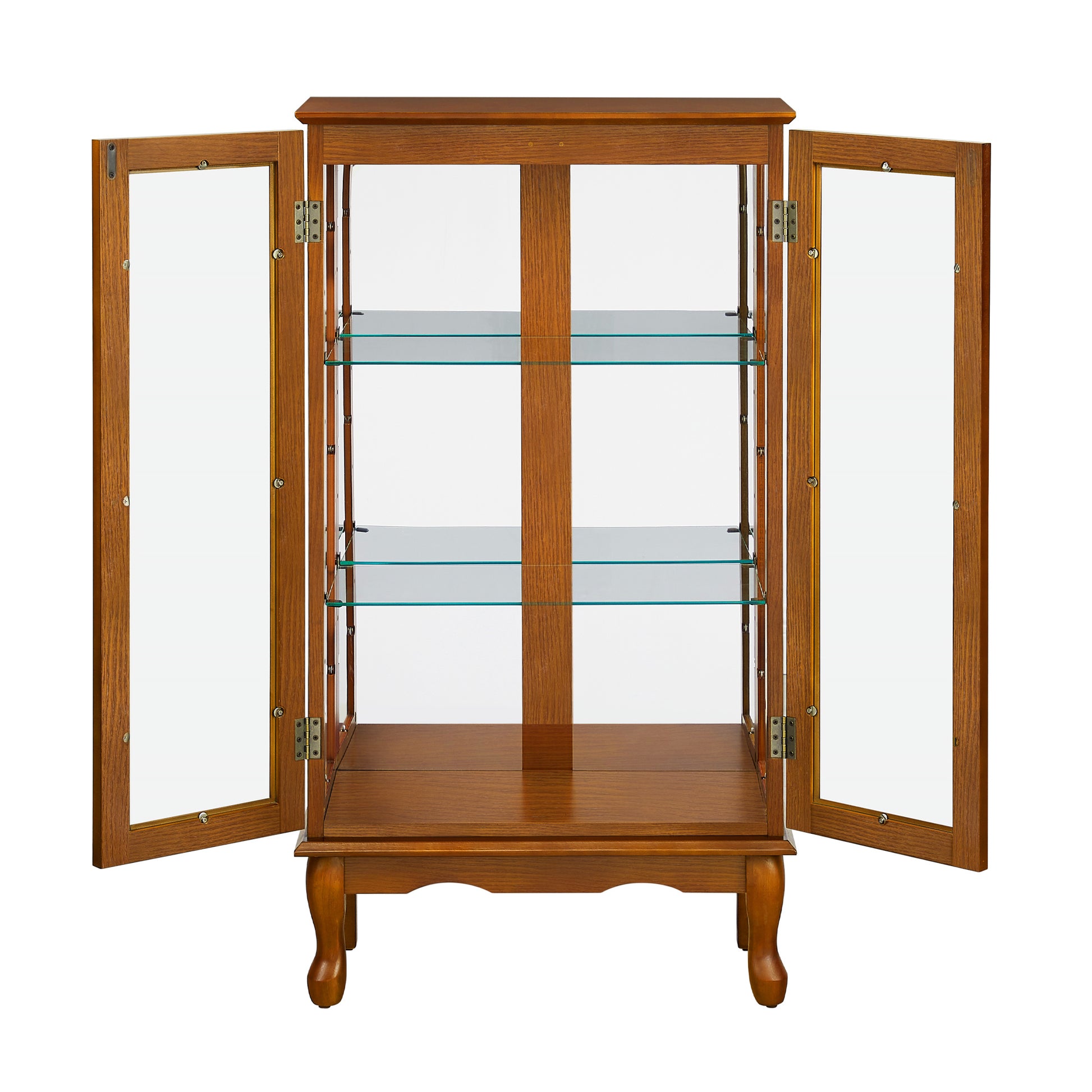 Curio Cabinet Lighted Curio Diapaly Cabinet With Adjustable Shelves And Mirrored Back Panel, Tempered Glass Doors Oak, 3 Tier , E26 Light Bulb Not Included Oak Mdf