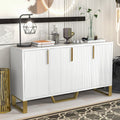 Modern Sideboard With Four Doors, Metal Handles & Legs And Adjustable Shelves Kitchen Cabinet White White Particle Board