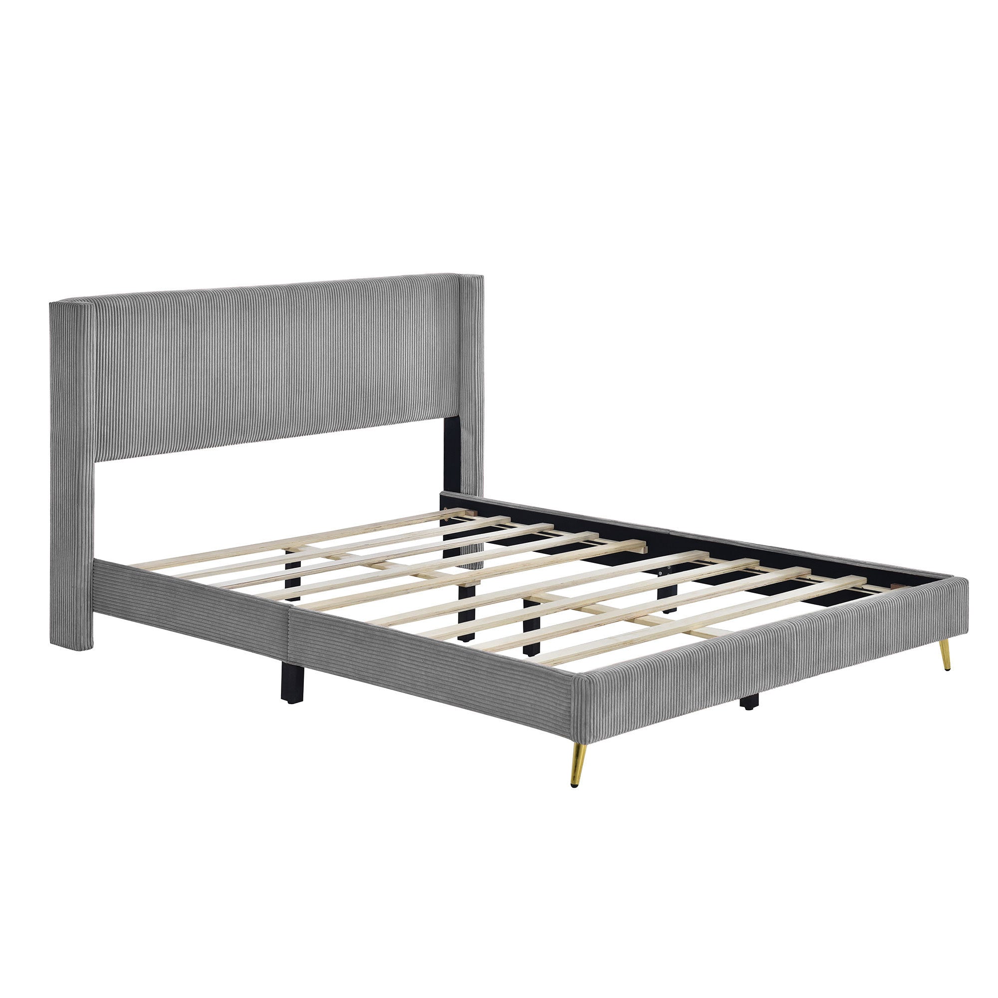 Queen Size Corduroy Platform Bed with Metal Legs, Gray gray-corduroy
