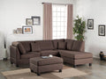 Chocolate Color 3Pcs Sectional Living Room Furniture Reversible Chaise Sofa And Ottoman Polyfiber Linen Like Fabric Cushion Couch Chocolate Primary Living Space Cushion Back Contemporary,Modern L Shaped Pillow Top Arms Plywood 5 Seat