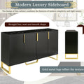 Modern Sideboard With Four Doors, Metal Handles & Legs And Adjustable Shelves Kitchen Cabinet Black Black Particle Board